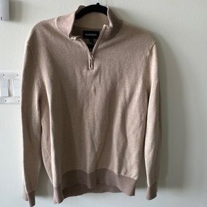 Bonobos | Mens Large | Tan Quarter Zip Sweater 95% Cotton 5% Cashmere